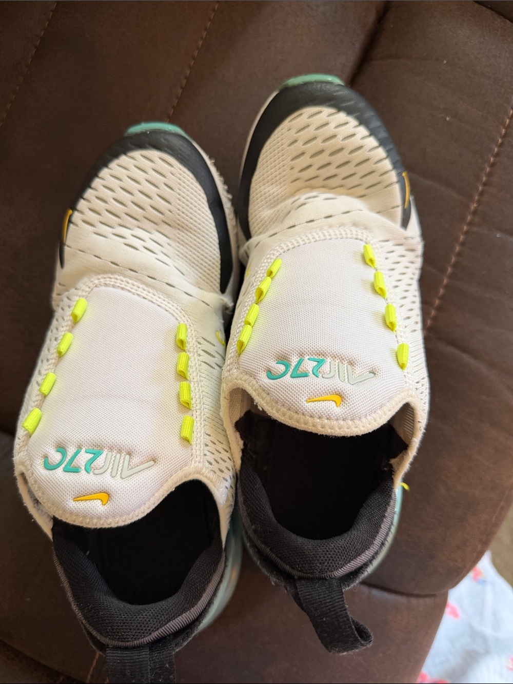Nike Kids Slip-On Sneakers in Off-White with Teal & Yellow Accents